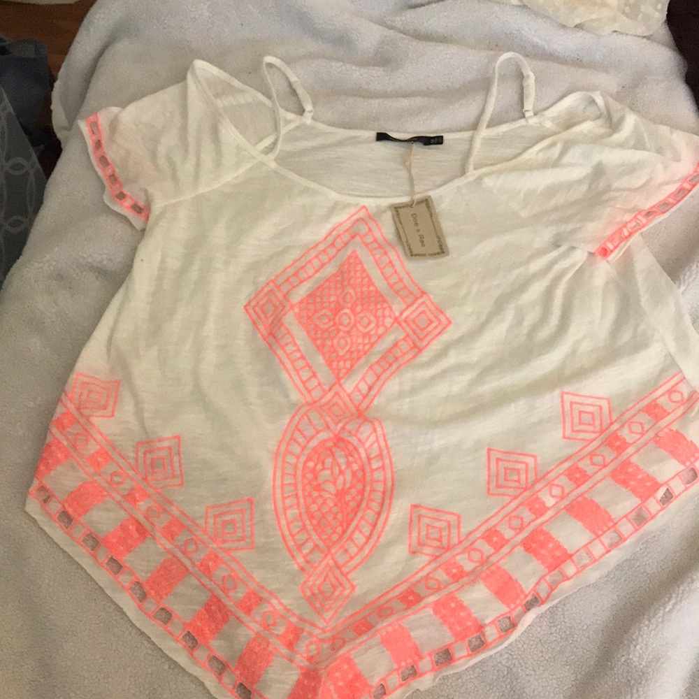 Doe and Rae off the shoulder white and coral top